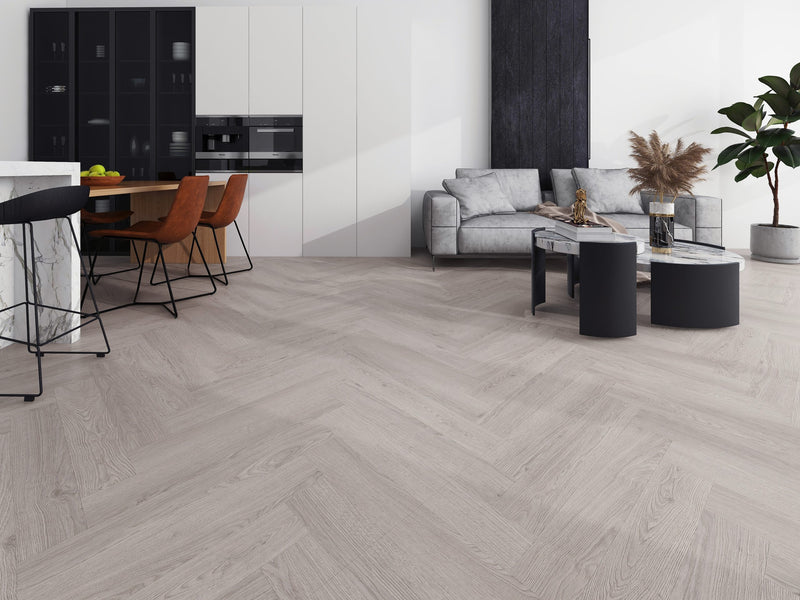 Cedar Oak Grey 1.57m² LVT Herringbone Vinyl Click Waterproof Flooring With Integrated Underlay - 6.5mm (2mm EVA layer)