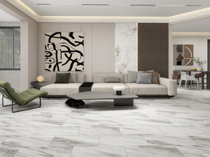 Silver Mist Marble 1.9m² Vinyl Click Mist Marble Effect Flooring With Integrated Underlay - 6.5mm (2mm EVA layer)