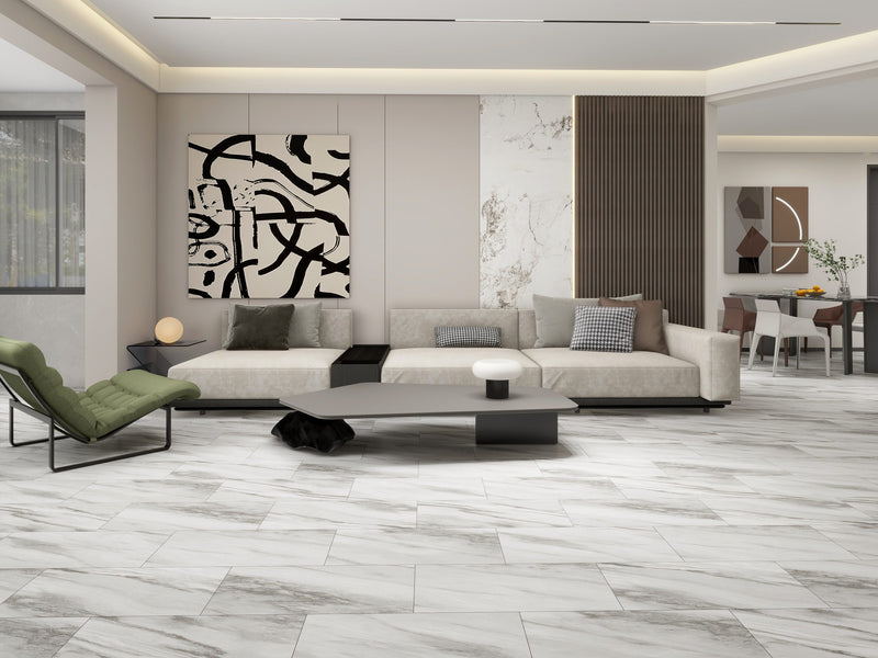 Silver Mist Marble 1.9m² Vinyl Click Mist Marble Effect Flooring With Integrated Underlay - 6.5mm (2mm EVA layer)