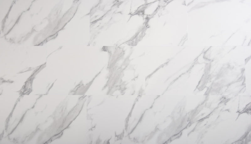 Carrara Marble 1.86m² Large Tile Vinyl Click Waterproof Matte Finish Flooring With Integrated Underlay - 6.5mm (2mm EVA layer)