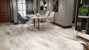 Champagne Carrara Marble 1.9m² Vinyl Click Modern Dark Marble Look SPC Elegant Flooring With Integrated Underlay - 6.5mm (2mm EVA layer)