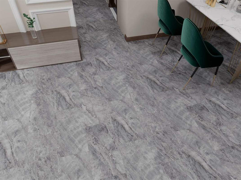Arctic White Marble 1.86m² Large Tile Vinyl Click Flooring With Integrated Underlay - 6.5mm (2mm EVA layer)